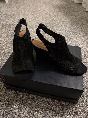 Style & Co. Black Perforated Peep-Toe Slingback Mules
